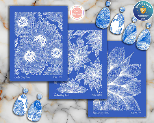 Detailed Floral Petal Silkscreen for Polymer Clay | Mandala Flower Pattern | Abstract Botanical Texture 9.5×12.5 cm #SS26-23