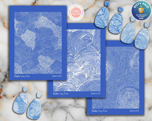 Organic Topographic Flow & Layered Swirl Silkscreen for Polymer Clay | Abstract Contour Line Texture Print Screen 9.5×12.5 cm#SS26-18