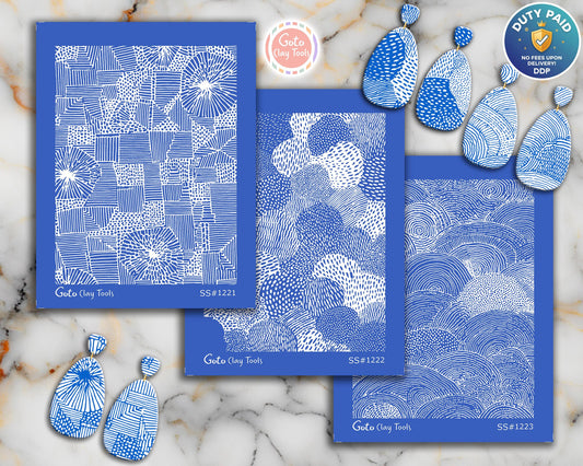 Abstract Patchwork & Organic Line Silkscreen for Polymer Clay | Hand Drawn Block Texture Print Screen 9.5×12.5 cm #SS26-11