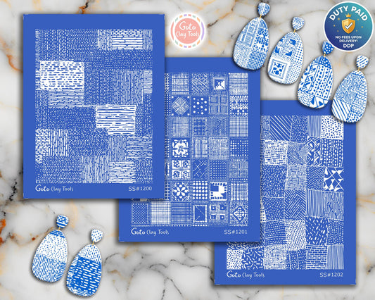 Patchwork Texture Silk Screens for Polymer Clay | Abstract Blocks & Pattern Sampler | 9.5 x 12.5 cm Printable #SS26-4