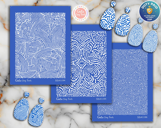 Organic Abstract Line Maze Silk Screens for Polymer Clay | Fingerprint Style Texture | 9.5 x 12.5 cm Printable #SS26-2