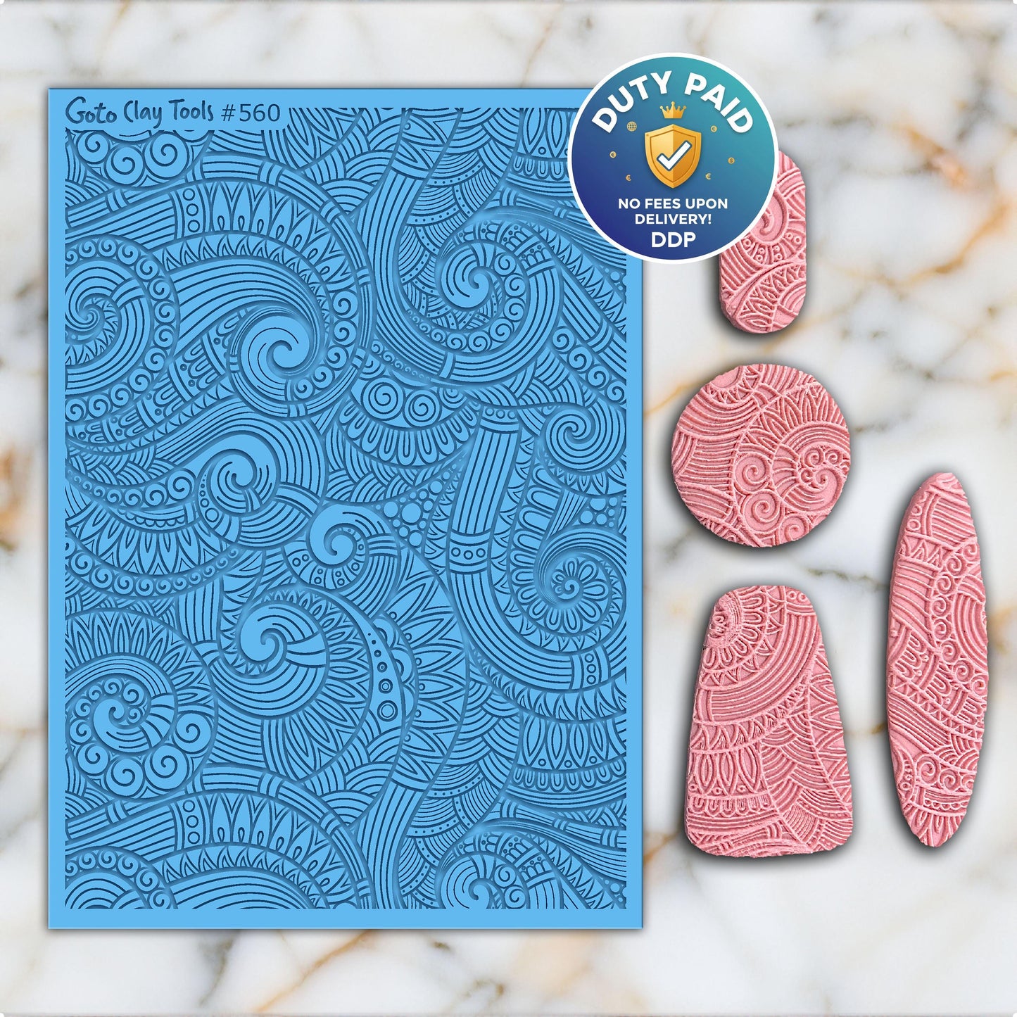 Doodle Waves Rubber Texture Mat for Polymer Clay Jewelry (#560)