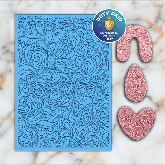 Ornamental Vine Rubber Texture Mat for Polymer Clay (#572)