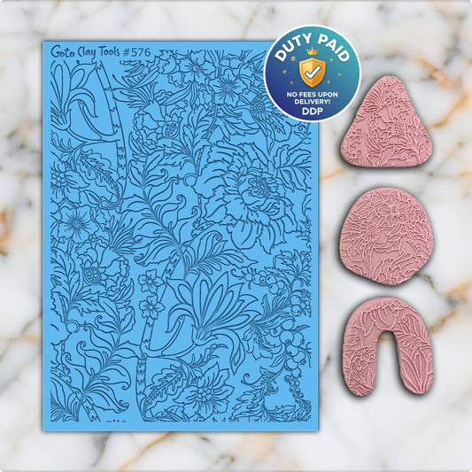 Floral Rubber Texture Mat for Polymer Clay Jewelry (#576)