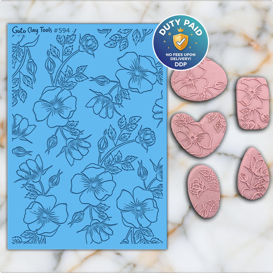 Floral Rubber Texture Mat for Polymer Clay Jewelry (74 mm X 105 mm) #594