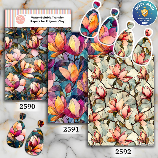 Magnolia Stained Glass Transfer paper for polymer Clay Earring Making - Water Soluble Transfer Sheet 4x5.5 in #TP26-8