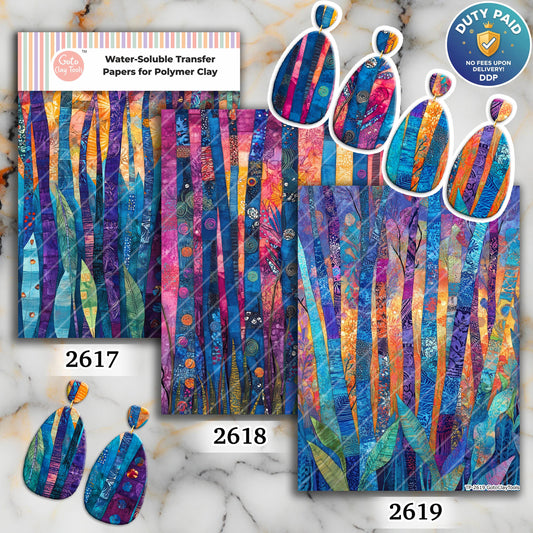 Colorful Birch Quilt Transfer paper for polymer Clay Earring Making - Water Soluble Transfer Sheet 4x5.5 in #TP26-4