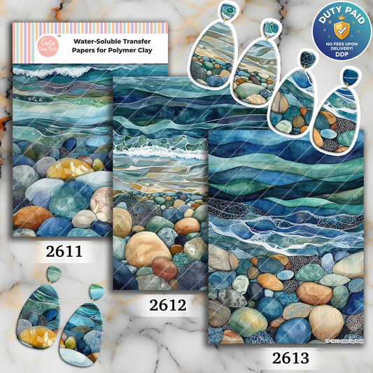 Ocean Waves Water soluble Transfer paper for polymer Clay Earring Making - 4x5.5 in #TP26-13