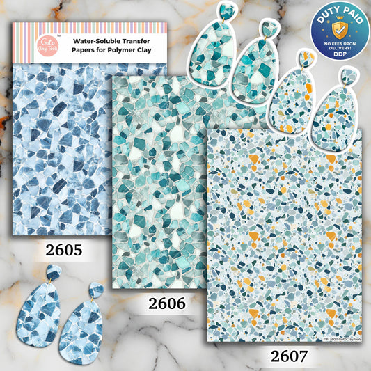 Blue Terrazzo Transfer paper for polymer Clay Earring Making - Water Soluble Transfer Sheet 4x5.5 in #TP26-17