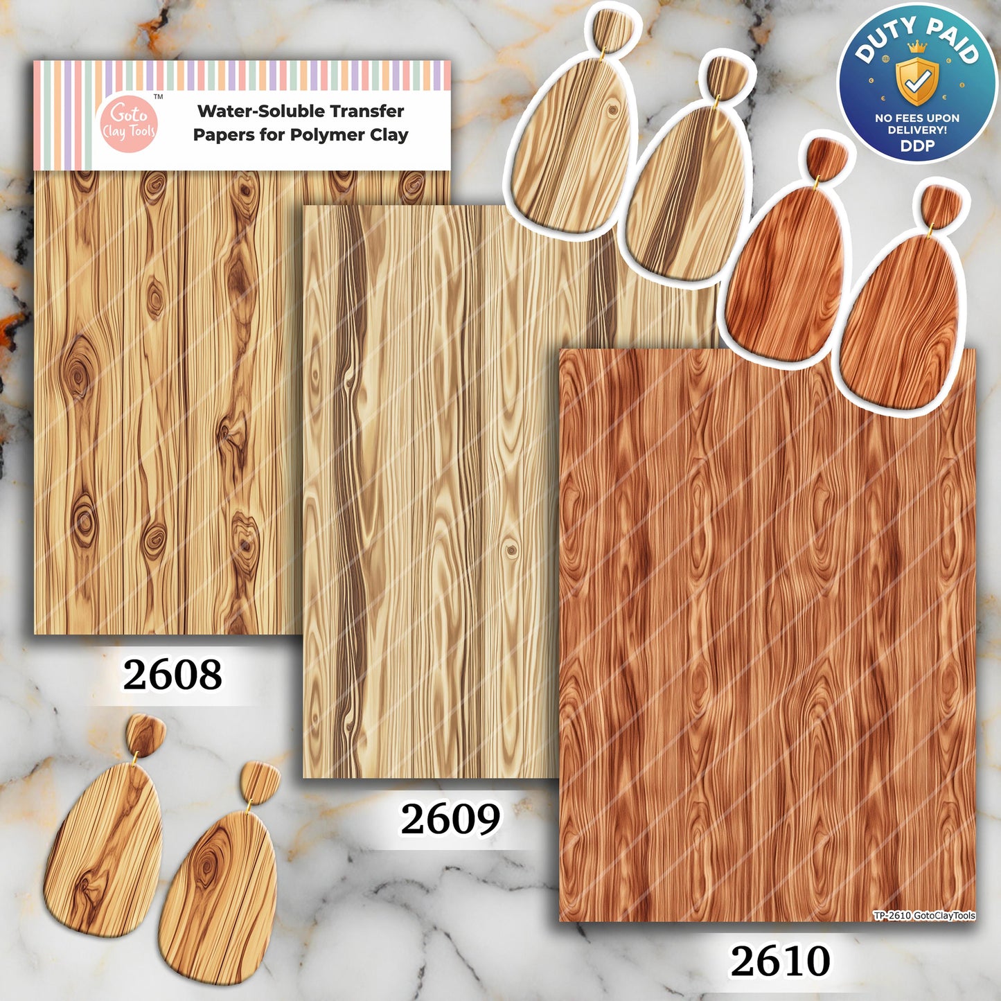 Woodgrain Transfer paper for polymer Clay Earring Making - Water Soluble Transfer Sheet 4x5.5 in #TP26-2