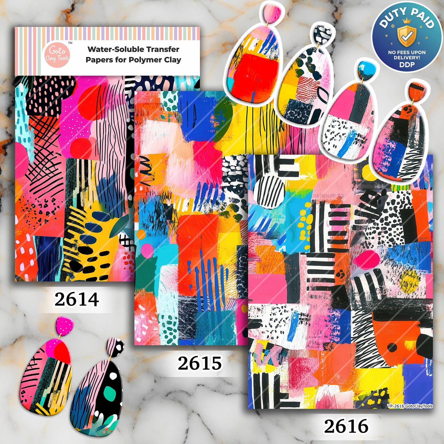 Colorful Collage Water soluble Transfer paper for polymer Clay Earring Making - 4x5.5 in #TP26-6