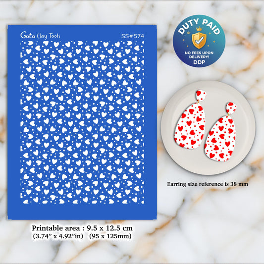 Heart pattern Silkscreen for Polymer Clay Earring making, Clay Stencils, Clay Earring Silkscreen, Polymer Clay Supplies SS#574