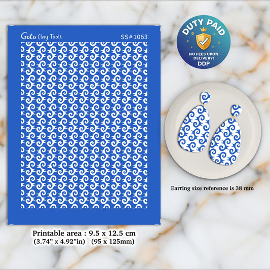 Japanese abstract pattern Silkscreen for Polymer Clay Earring making, Clay Stencils, Clay Earring Silkscreen, Polymer Clay Supplies SS#1063