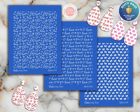 Heart Silkscreen for Polymer Clay Earrings: Valentine Stencil (9.5x12.5cm Printable Area)