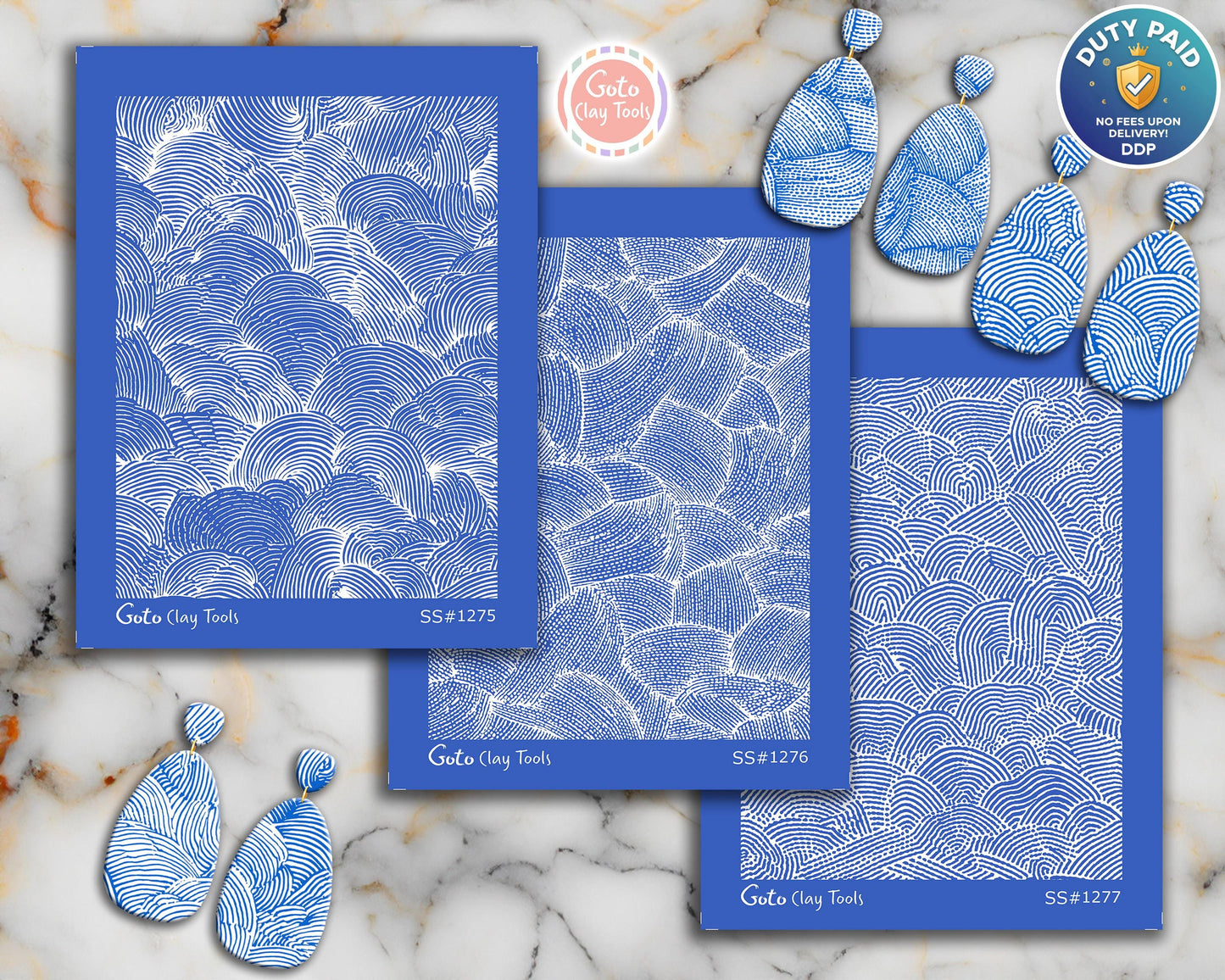 Scalloped Line Abstract Silkscreen Set for Polymer Clay | Wave Pattern Hand-Drawn Texture | 9.5x12.5 cm Printable #SS26-29