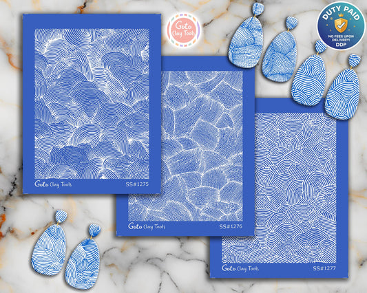 Scalloped Line Abstract Silkscreen Set for Polymer Clay | Wave Pattern Hand-Drawn Texture | 9.5x12.5 cm Printable #SS26-29