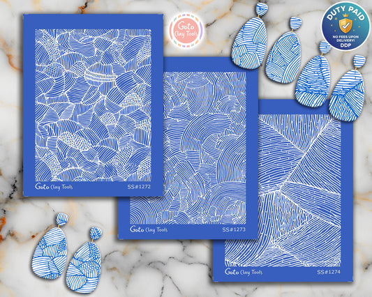 Hand-Drawn Abstract Line Texture Silkscreen for Polymer Clay | Organic Patchwork Pattern | 9.5x12.5 cm Printable #SS26-28