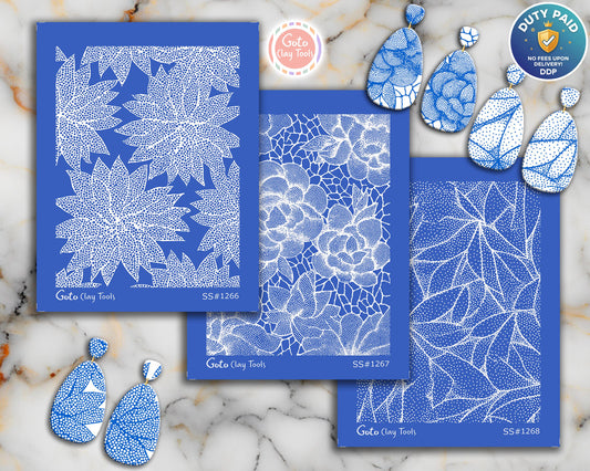 Dotwork Floral & Abstract Silkscreen Set for Polymer Clay | Botanical Flowers and Geometric Texture | 9.5x12.5 cm Printable SS26-26