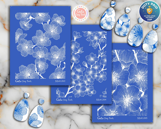 Cherry Blossom Floral Silkscreen Set for Polymer Clay | Botanical Flower Line Art Texture | 9.5x12.5 cm Printable #SS26-25
