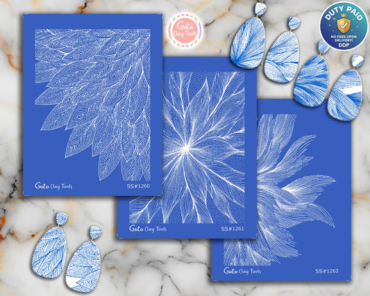 Feather Wing Line Art Silkscreen for Polymer Clay | Botanical Texture Print | 9.5x12.5 cm Printable Silk Screen #polymer clay stencilSS26-24