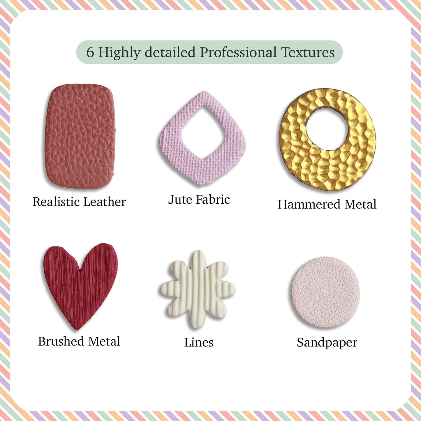 Polymer Clay Texture Roller Set – 6 Professional Surface Rollers for Jewelry | Brushed Metal, Jute, Leather & More | Core Studio Collection